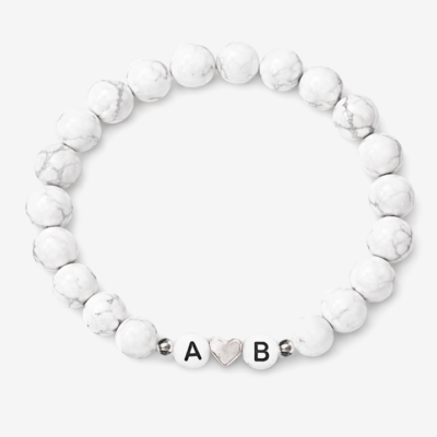 Marmoriertes Armband mit Initialen, silberne Komponenten